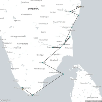 tourhub | Agora Voyages | Chennai to Kovalam Temple & Beach Tour | Tour Map