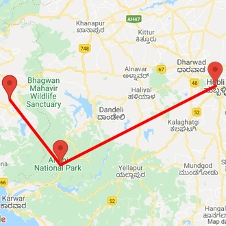 tourhub | Agora Voyages | Hubli to Anshi National Park (Kali Tiger Reserve) & Goa Beach Tour | Tour Map