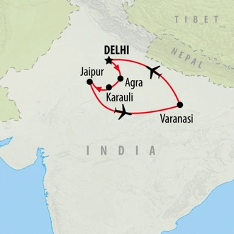 tourhub | On The Go Tours | Delhi Palaces Ganges - 12 days | Tour Map