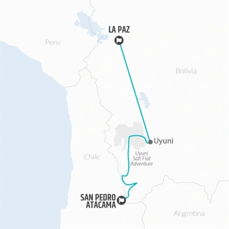 tourhub | Bamba Travel | Uyuni Salt Flats & Desert Adventure 4D/3N (Atacama to La Paz) | Tour Map