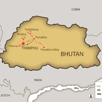 tourhub | SpiceRoads Cycling | Bhutan Heritage by Bicycle | Tour Map