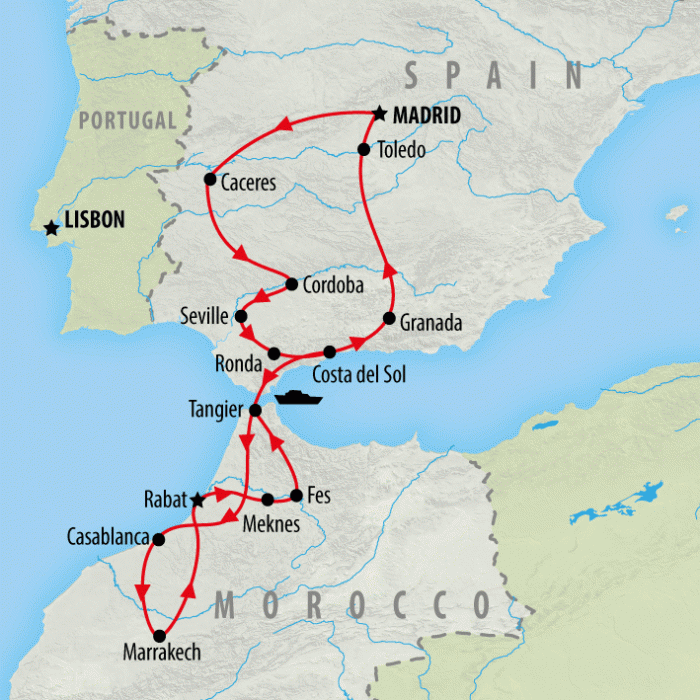 tourhub | On The Go Tours | Madrid, Marrakech & Fes - 16 days | Tour Map