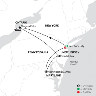 tourhub | Cosmos | New York City, Niagara Falls & Washington DC with Extended Stay in New York City | Tour Map