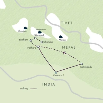 tourhub | Exodus Adventure Travels | Annapurna to Chitwan: Walks & Wildlife | Tour Map