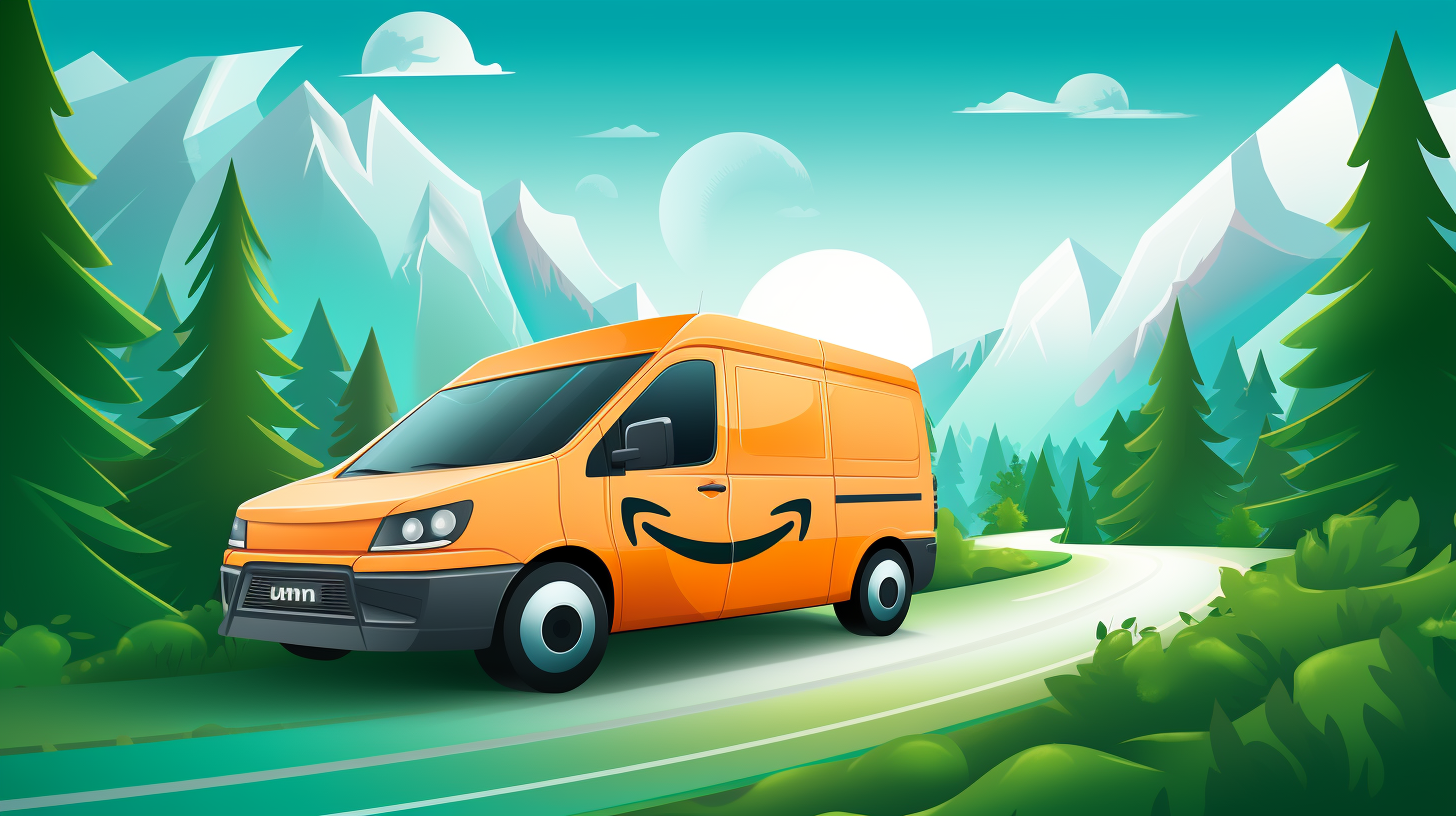 amazon delivery truck in the middle of the forest driving to make deliveries