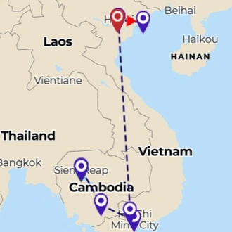 tourhub | Threeland Travel | VIETNAM & CAMBODIA COMBINATION - 12 DAYS 11 NIGHTS | Tour Map