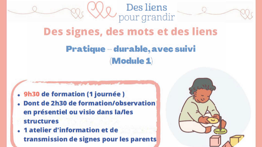 Représentation de la formation : DLPGC-01b ***Des signes, des mots et des liens Pratique – durable, avec suivi 
 (Module 1)