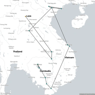 tourhub | Realistic Asia | Discover Indochina in 19 Days (Cambodia/Vietnam/Laos) | Tour Map