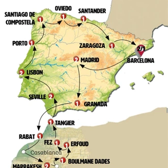 tourhub | Europamundo | The Big Tour of Spain, Morocco and Portugal (without Alhambra) | Tour Map