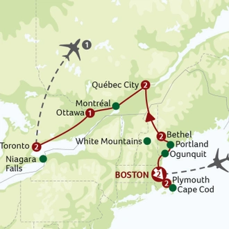 tourhub | Saga Holidays | The Delights of New England and Canada with Niagara Falls | Tour Map