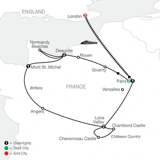 tourhub | Globus | Paris, Normandy & Châteaux Country with London | Tour Map