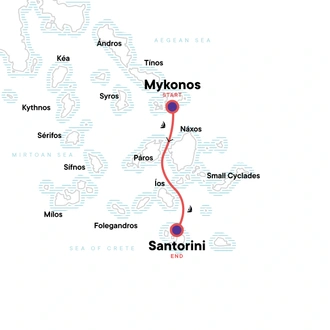 tourhub | G Adventures | Sailing Greece - Mykonos to Santorini | Tour Map