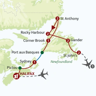 tourhub | Saga Holidays | Newfoundland and Nova Scotia | Tour Map