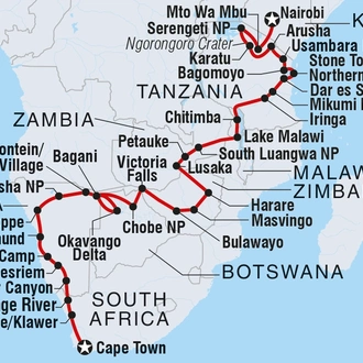 tourhub | Intrepid Travel | Cape Town to Kenya | Tour Map