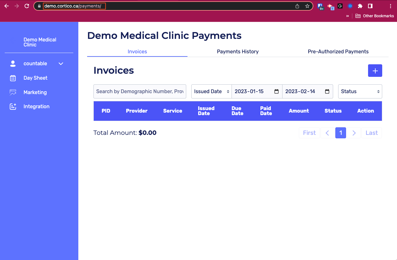 Medical clinic payments in Cortico software