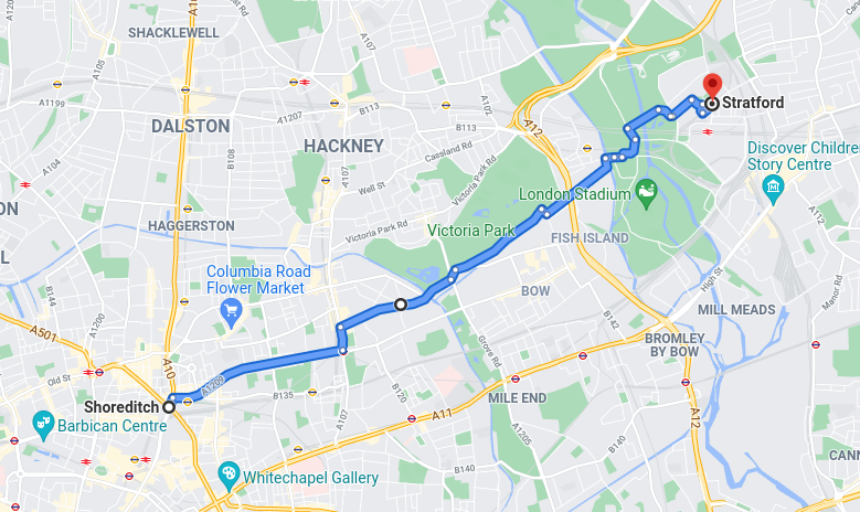 Shoreditch to Stratford cycle route
