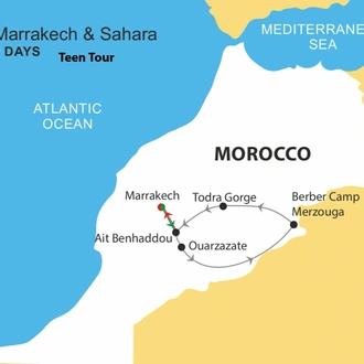 tourhub | Nomadic Tours | Marrakech & Sahara Teen Tour 8 Days | Tour Map
