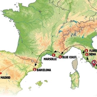 tourhub | Europamundo | Rome, Tuscany, Côte d Azur, Provence and Spain | Tour Map