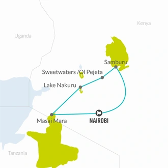tourhub | Bamba Travel | Super Kenyan Safari 8D/7N (Masai Mara, Lake Nakuru, Sweetwaters & Samburu) | Tour Map