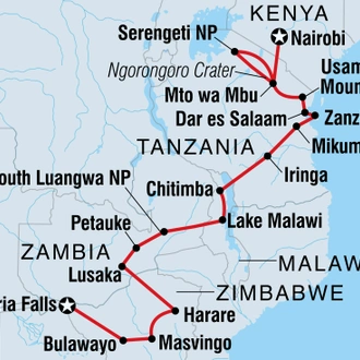 tourhub | Intrepid Travel | Kenya to Vic Falls | Tour Map