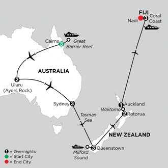 tourhub | Globus | Independent Best of Australia & New Zealand with Fiji | Tour Map