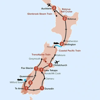tourhub | APT | New Zealand Rail Adventure | Tour Map