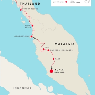 tourhub | SpiceRoads Cycling | Road Cycling Thailand to Malaysia | Tour Map