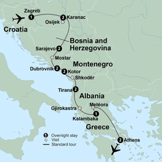 tourhub | Collette | The Balkans From Coastal Croatia to Legendary Greece | Tour Map