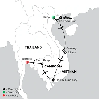tourhub | Globus | Independent Treasures of Vietnam & Cambodia with Bangkok | Tour Map