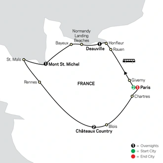 tourhub | Cosmos | Paris, Normandy and the Loire | Tour Map