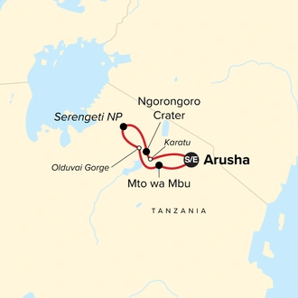 tourhub | G Adventures | Tanzania Family Journey: A Serengeti Safari | Tour Map