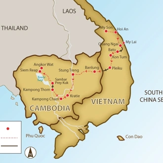 tourhub | SpiceRoads Cycling | Cultural Road from Hoi An to Siem Reap  | Tour Map
