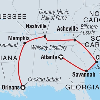 tourhub | Intrepid Travel | Best of the South: Atlanta to New Orleans  | Tour Map