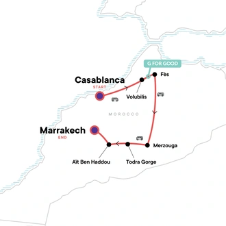 tourhub | G Adventures | Morocco Kasbahs & Desert | Tour Map