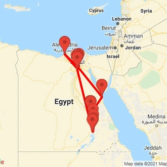 tourhub | Egypt Best Vacations | 15 Day Egypt Tour: Cairo, Alexandria, Hurghada, Luxor, Aswan And Nile Cruise | Tour Map