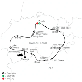 tourhub | Globus | The Best of Switzerland | Tour Map