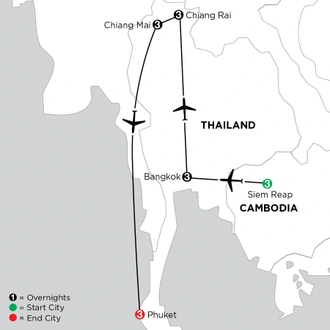 tourhub | Globus | Independent Cambodia & Thailand: From Angkor Wat to the Beaches of Phuket | Tour Map