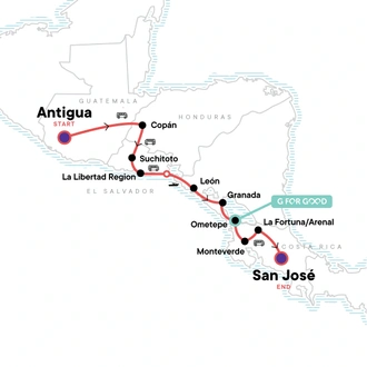 tourhub | G Adventures | Central America Escape: Guatemala to Costa Rica | Tour Map
