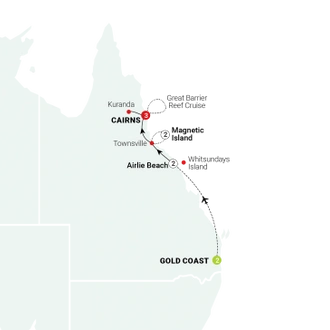 tourhub | AAT Kings | Tropical Queensland: Gold Coast to Cairns | Tour Map