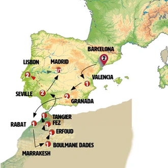 tourhub | Europamundo | Spain, Morocco and Portugal (without Alhambra) | Tour Map