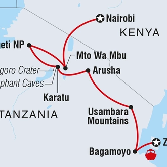 tourhub | Intrepid Travel | Zanzibar to Nairobi | Tour Map