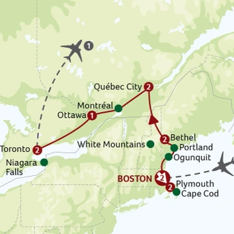 tourhub | Titan Travel | The Delights of New England and Canada with Niagara Falls | Tour Map