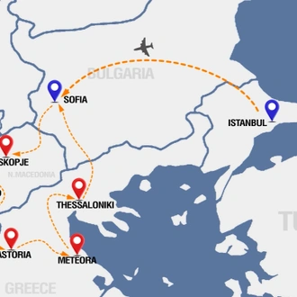 tourhub | Ajdinis Travel | Istanbul to Sofia: Capitals and Cultures of the Balkans - 1 FLIGHT INCLUDED | Tour Map