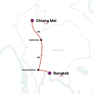 tourhub | G Adventures | Northern Thailand: Back Roads Bangkok to Chiang Mai | Tour Map