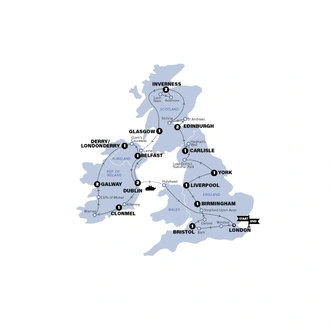 tourhub | Contiki | Great Britain & Ireland | Classic | Winter 2025/2026 | Tour Map