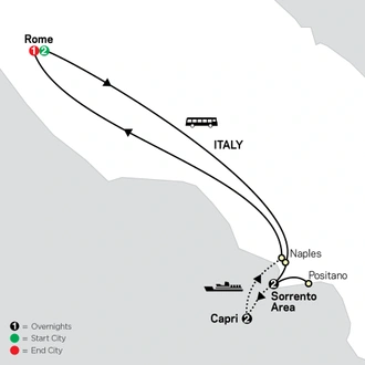 tourhub | Cosmos | Gourmet Rome, Sorrento & Capri | Tour Map