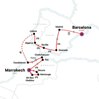 tourhub | G Adventures | Iconic Spain, Portugal and Morocco: Tasty Tapas & Ancient Medinas | Tour Map