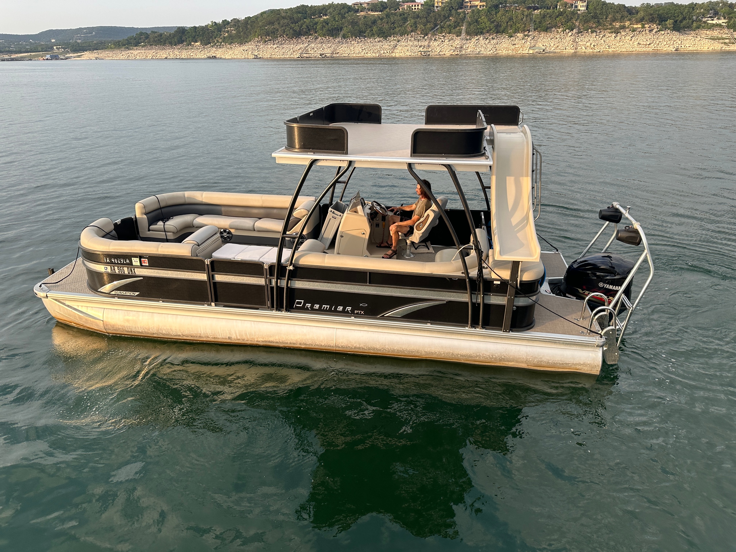 26ft Premier Sunsation Double Decker Tritoon Boat with Slide on Lake Austin (Up to 14 Passengers) image 1