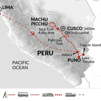 tourhub | Explore! | Walk Peru's Inca Trail and Palccoyo Rainbow Mountain | Tour Map