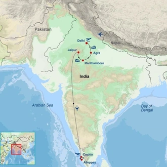 tourhub | Indus Travels | Best of North and South India | Tour Map